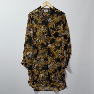 K. Jordan Gold and Black Baroque button down Blouse women’s size 2X